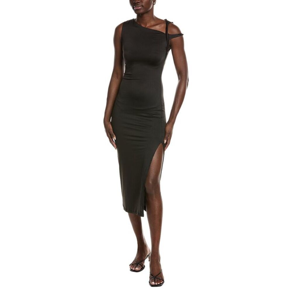 Marion Womens  Twisted Shoulder Asymmetric Slit Dress, Black
